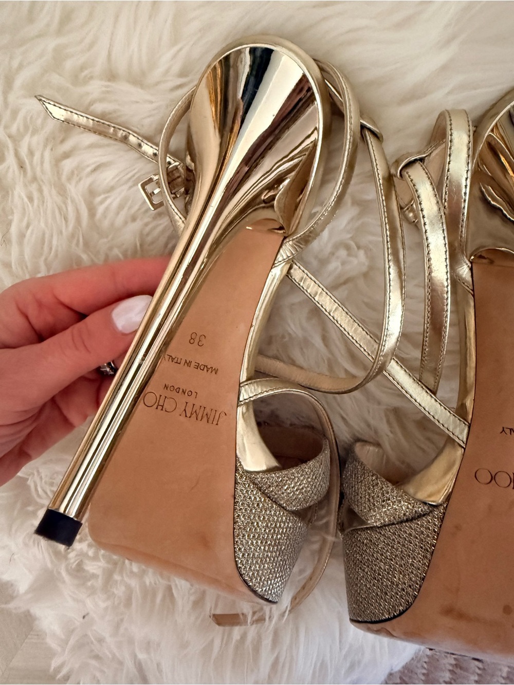 Jimmy Choo Metallic Gold High Heel Sandals - Picture 7 of 8